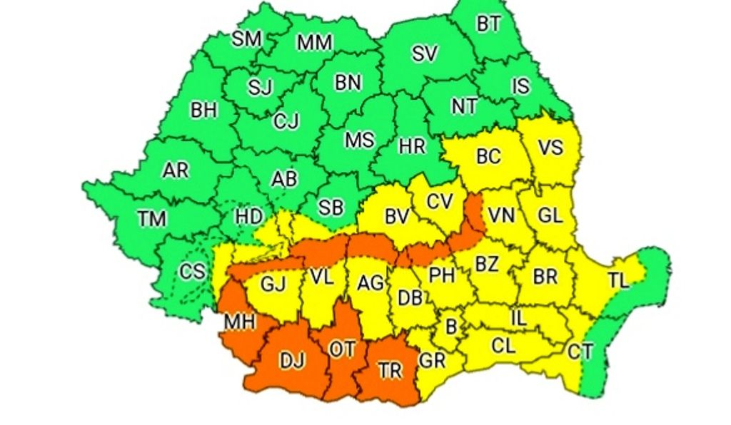 Ploi torenţiale, descărcări electrice, vijelii şi grindină, aşteptate în judeţul Dolj. A fost emis COD PORTOCALIU