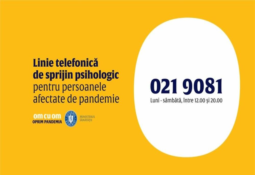 Linie telefonică de suport psihologic pentru persoanele afectate de COVID 19