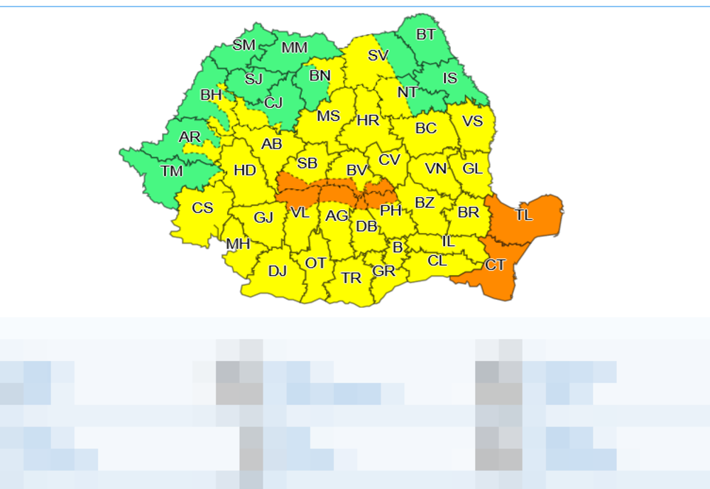 Meteorologii au emis noi avertizări Cod Galben şi Cod Portocaliu, pentru aproape toată ţara. Ce judeţe sunt afectate